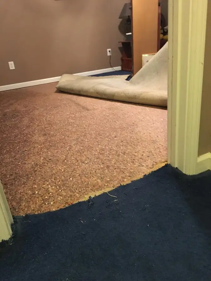Carpet pad removal revealing water damage during Drying & Dehumidification in Rio Rico